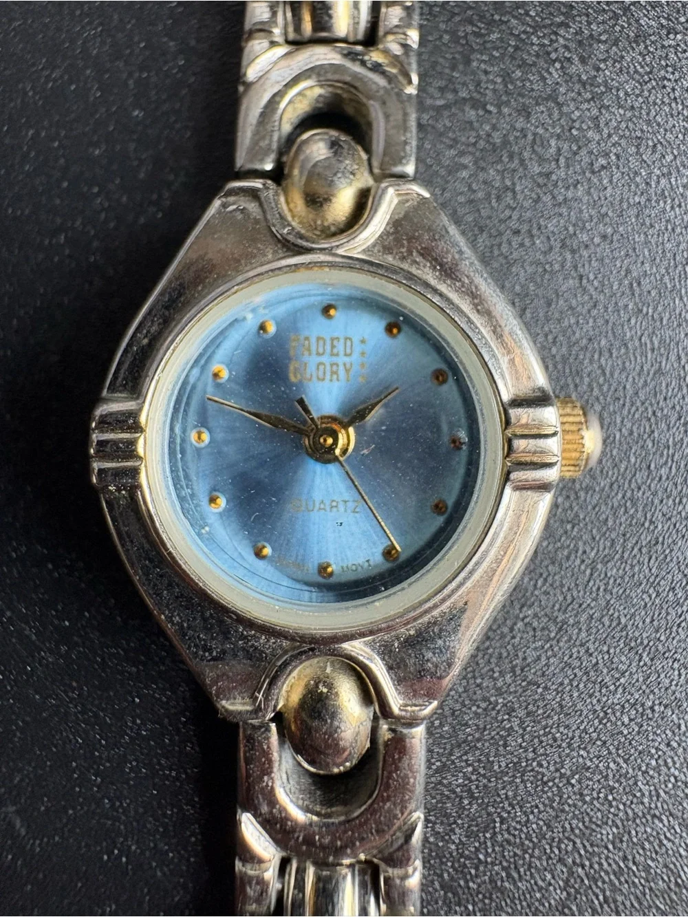 Faded Glory Women’s Vintage Silver-Tone Bracelet Watch with Light Blue Dial